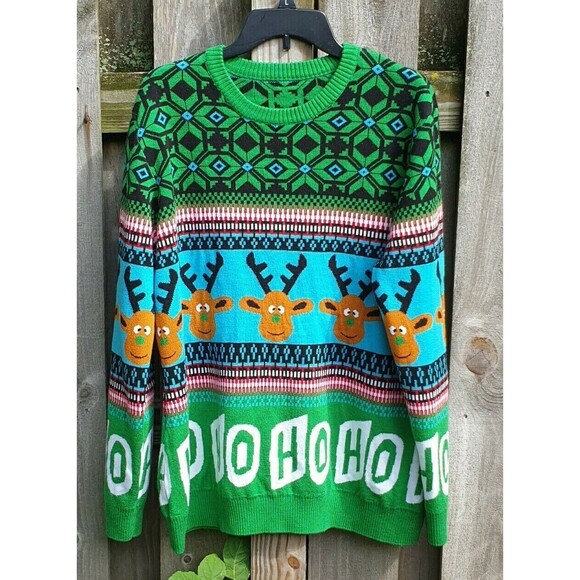 Christmas Sweater Womens XXL Reindeer Antlers Ho Ho Ho - Picture 1 of 6